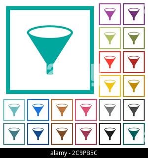 Funnel flat color icons with quadrant frames on white background Stock Vector