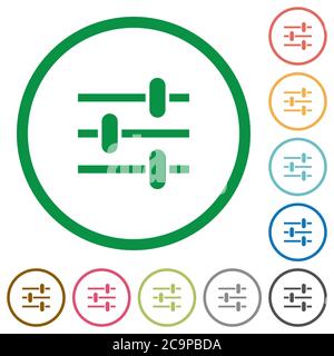 Adjustment flat color icons in round outlines on white background Stock Vector