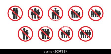 set of signs of social distancing. Simple flat vector illustration, filled contour isolated on a white background. Stock Vector