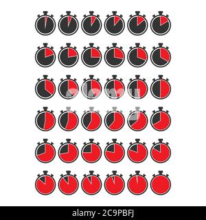 Stopwatch with time counting. A set of vector icons isolated on a white background Stock Vector