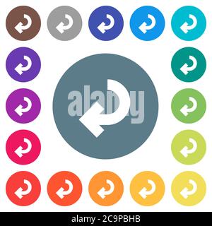 Return arrow flat white icons on round color backgrounds. 17 background color variations are included. Stock Vector