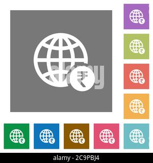 Online Rupee payment flat icons on simple color square backgrounds Stock Vector
