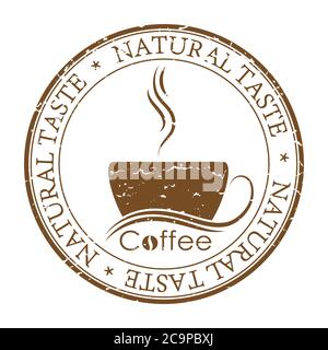faded impression of a stamp with a Cup of coffee and the inscription Real taste, isolated on a white background Stock Vector