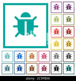Computer bug flat color icons with quadrant frames on white background Stock Vector