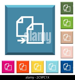 Copy item white icons on edged square buttons in various trendy colors Stock Vector