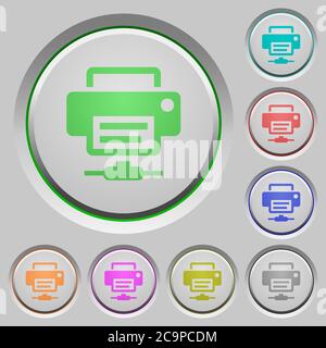 Network printer color icons on sunk push buttons Stock Vector