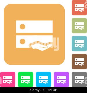 Shared drive flat icons on rounded square vivid color backgrounds. Stock Vector