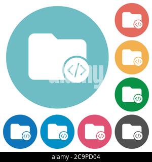 Source code directory flat white icons on round color backgrounds Stock Vector