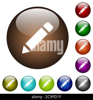 Single pencil with rubber white icons on round color glass buttons Stock Vector