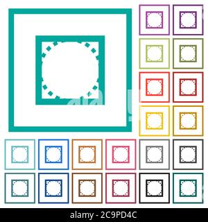Rounded corner settings flat color icons with quadrant frames on white background Stock Vector