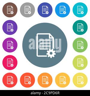 Document setup flat white icons on round color backgrounds. 17 background color variations are included. Stock Vector