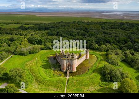 Aerial view of Caerlaverock Castle, Dumfries & Galloway, Scotland.