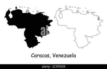 Venezuela - solid black outline border map of country area. Simple flat ...