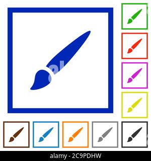 Brush flat color icons in square frames on white background Stock Vector