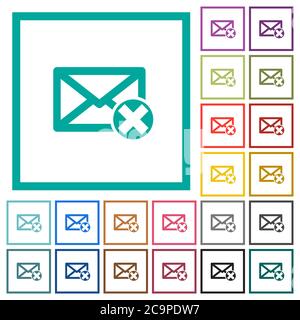 Delete mail flat color icons with quadrant frames on white background Stock Vector