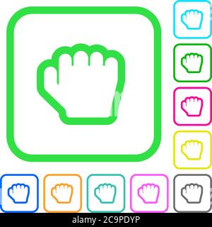 Grab cursor vivid colored flat icons in curved borders on white background Stock Vector