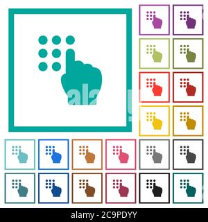 Typing security code flat color icons with quadrant frames on white background Stock Vector