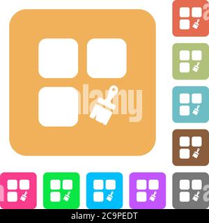 Component paste flat icons on rounded square vivid color backgrounds. Stock Vector