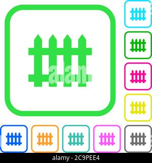 Fence vivid colored flat icons in curved borders on white background Stock Vector