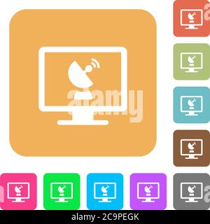 Remote desktop flat icons on rounded square vivid color backgrounds. Stock Vector