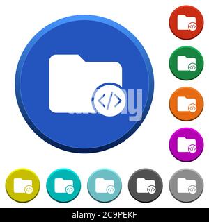 Source code directory round color beveled buttons with smooth surfaces and flat white icons Stock Vector