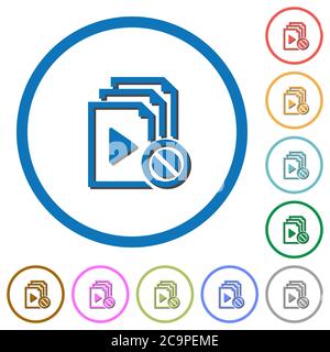 Disabled playlist flat color vector icons with shadows in round outlines on white background Stock Vector