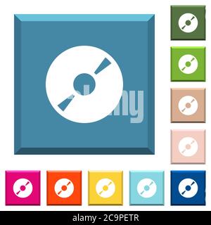 DVD disk white icons on edged square buttons in various trendy colors Stock Vector