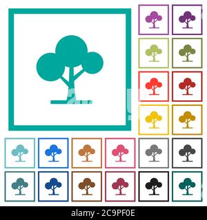Leafy tree flat color icons with quadrant frames on white background Stock Vector
