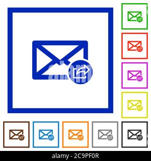 Export mail flat color icons in square frames on white background Stock Vector