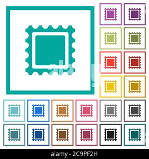 Postal stamp flat color icons with quadrant frames on white background Stock Vector