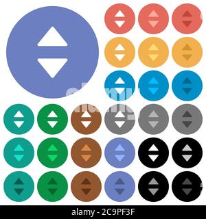 Vertical control arrows multi colored flat icons on round backgrounds. Included white, light and dark icon variations for hover and active status effe Stock Vector