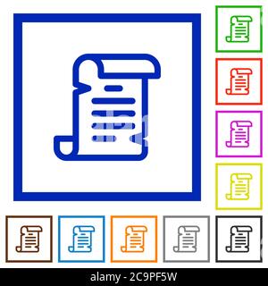 Paper scroll flat color icons in square frames on white background Stock Vector