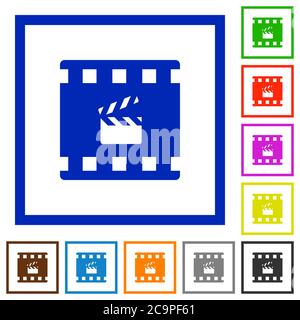 Movie production flat color icons in square frames on white background Stock Vector