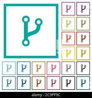 Code fork flat color icons with quadrant frames on white background Stock Vector