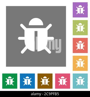 Computer bug flat icons on simple color square backgrounds Stock Vector