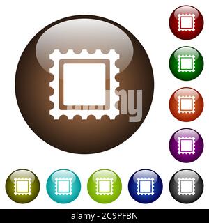 Postal stamp white icons on round color glass buttons Stock Vector
