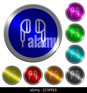 Earphone icons on round luminous coin-like color steel buttons Stock Vector