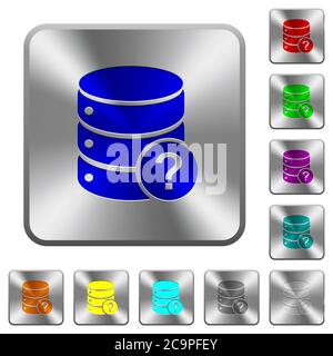 Database query engraved icons on rounded square glossy steel buttons Stock Vector