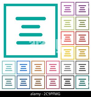 Text align center flat color icons with quadrant frames on white background Stock Vector