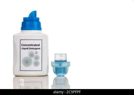 Tecnologically advanced compact concentrated laundry liquid detergent on isolated white background Stock Photo