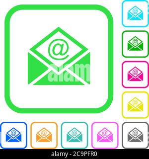 Open mail with email symbol vivid colored flat icons in curved borders on white background Stock Vector