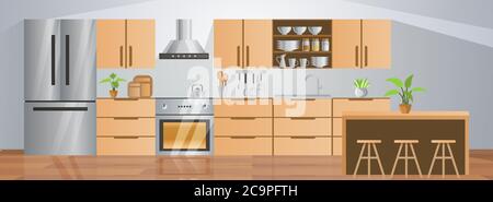 room decoration of kitchen with gradient design,vector illustration Stock Vector