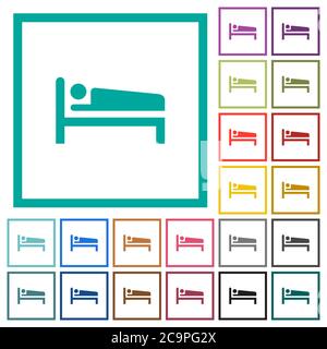 Sleeping man flat color icons with quadrant frames on white background Stock Vector