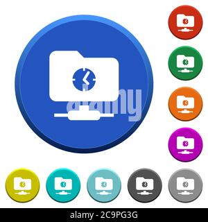 Fast FTP round color beveled buttons with smooth surfaces and flat white icons Stock Vector
