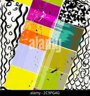 abstract background pattern, with squares, paint strokes and splashes, seamless Stock Vector