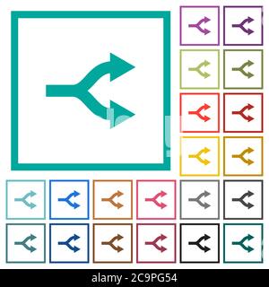 Split arrows flat color icons with quadrant frames on white background Stock Vector