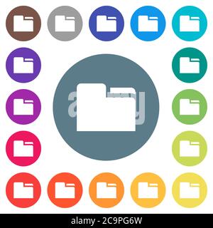 Tab folder flat white icons on round color backgrounds. 17 background color variations are included. Stock Vector