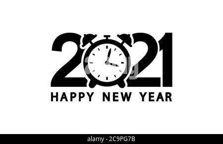 New Year 2021 icon. Greeting card with alarm clock. Vector on isolated white background. EPS 10 Stock Vector