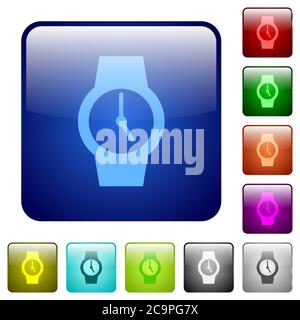 Watch icons in rounded square color glossy button set Stock Vector