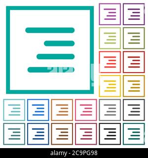 Text align right flat color icons with quadrant frames on white background Stock Vector